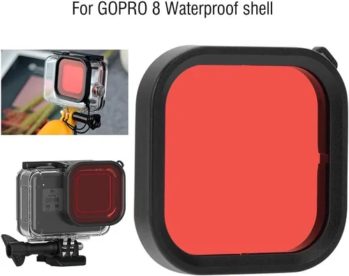Vista 3 de Estuche de carcasa con filtro de lente de buceo para 8, accesorios de buceo (rojo)