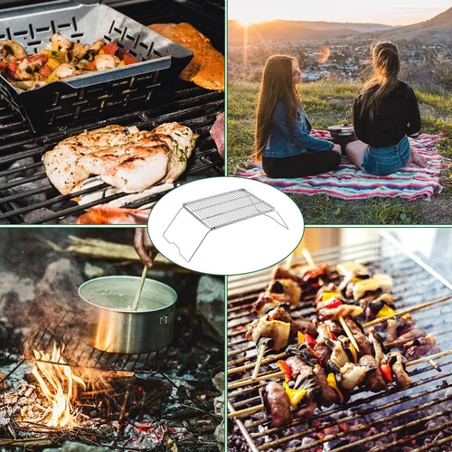 Vista 5 de YETO Parrilla plegable de acero inoxidable 304, parrilla de campamento portátil resistente con patas, bolsa de transporte para acampar al aire