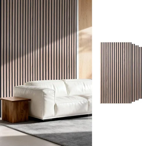 Vista 11 de Paneles de pared de listones de madera de ébano, paneles acústicos modernos oscuros para decoración del hogar, 47 x 24 pulgadas, paquete de 4