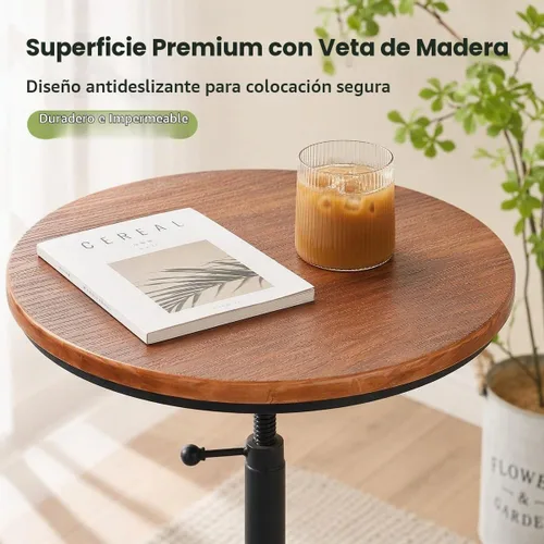 Vista 4 de LOKKHAN Mesa de bar giratoria ajustable de 30 a 35.4 pulgadas, mesa redonda de madera de 23.6 pulgadas de diámetro, cocina industrial rústica