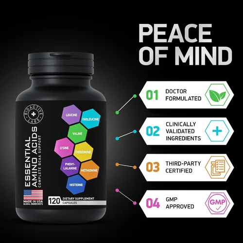 Vista 6 de Suplemento de aminoácidos esenciales para mujeres y hombres – Complejo de aminoácidos BCAA vegano para el crecimiento muscular con los 9 aminoácidos