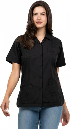Vista 17 de Mojito Collection Guayabera de manga corta clásica de mezcla de algodón para mujer con 4 bolsillos Aguamarina (Aquamarine)
