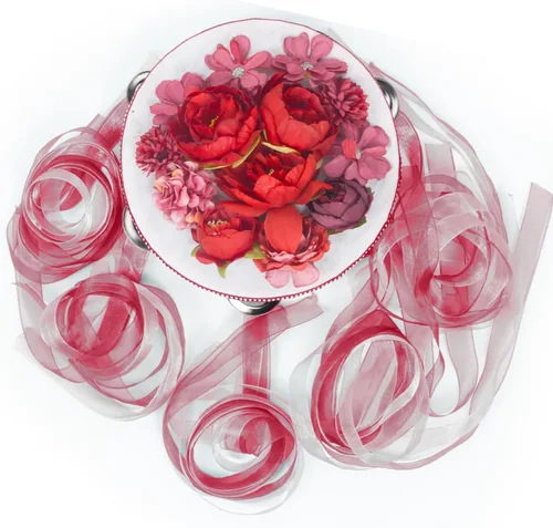 Vista 9 de Tambores de mano de flores de seda de 7 pulgadas, instrumento musical de percusión, tambor de mano de danza profesional, accesorios de danza