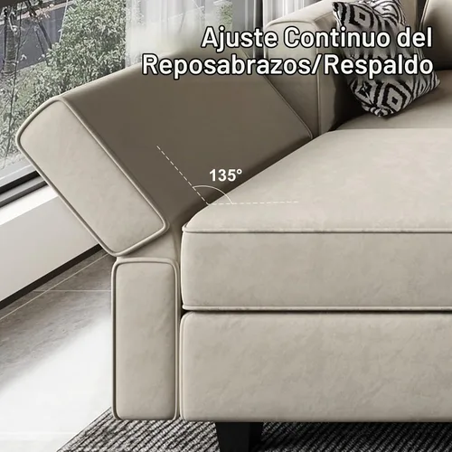 Vista 7 de Belffin - Sofá modular seccional con chaise reversible de terciopelo en forma de L, con almacenamiento de 4 plazas, sofá convertible gris..