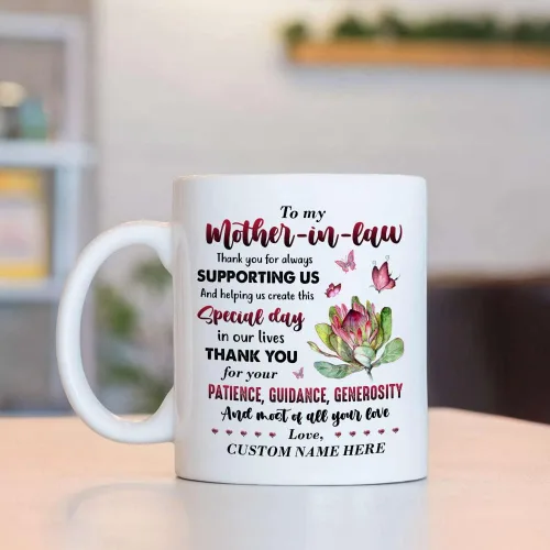 Vista 6 de Taza personalizada con nombre personalizado para el día de la madre, regalo para suegra y madre, cerámica con nombre personalizado de 11 15 onzas