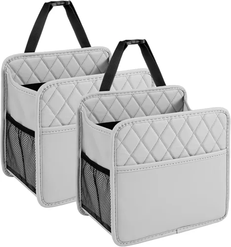 Vista 10 de LXUNYI Organizador de asiento de automóvil, paquete de 2 organizadores de asiento trasero de automóvil impermeables de cuero PU y bolsa