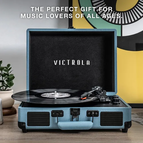 Vista 8 de Victrola Journey Tocadiscos Portátil Bluetooth Tipo Maleta - con Altavoces Integrados, Tocadiscos de Vinilo de 3 Velocidades, Salida RCA, Conector