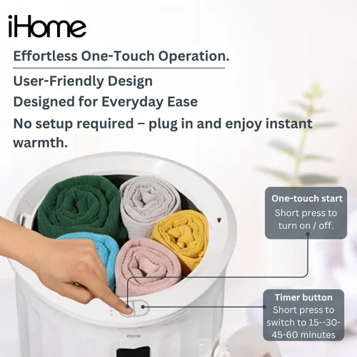 Vista 6 de iHome Calentador de toallas de lujo de 20 litros, calentadores de toallas grandes para baño, con soporte interior de almohadilla de fragancia, ideal