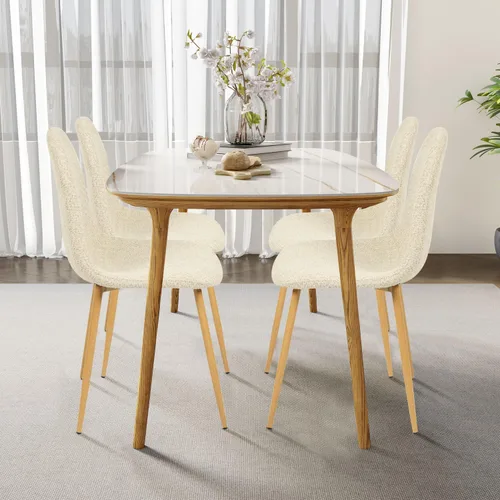 Vista 8 de FurnitureR Juego de 4 sillas de comedor, asiento de comedor tapizado de tela de felpilla con patas de metal resistentes, sillas laterales de Beige