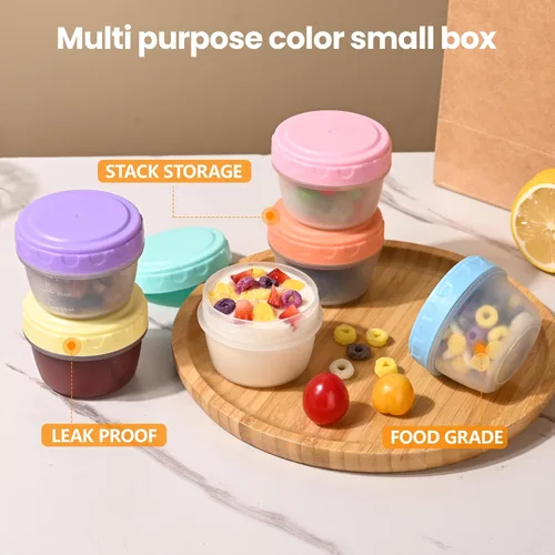 Vista 2 de RXRRXR Paquete de 12 Recipientes para Aderezo de Ensalada Para Llevar de 2.7 oz Condimentos Pequeños con Tapas Reutilizables Sin BPA A Prueba