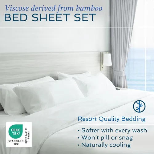 Vista 2 de Hotel Sheets Direct - Juego de sábanas 100% viscosa derivada de bambú tamaño individual - sábanas refrescantes con 1 funda de almohada