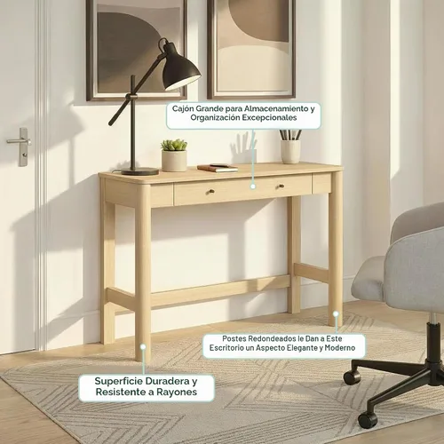 Vista 2 de Walker Edison Penelope - Escritorio moderno con cajón de almacenamiento, 44 pulgadas, roble costero