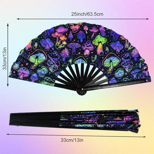 Vista 2 de Ventilador plegable Rave, ventilador de mano grande Clack, brillo UV, festival, plegable, de mano, accesorios de traje para mujeres, hombres