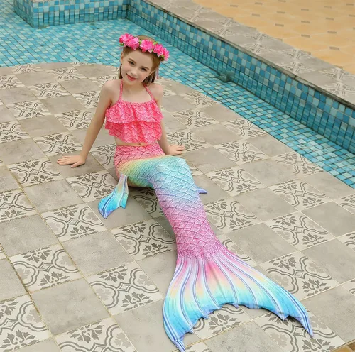 Vista 4 de Kakawayi traje de baño de 3 piezas, diseño de cola de sirena, para niñas