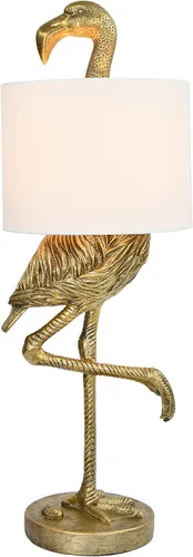 Vista 3 de Creative Co-Op Lámpara de mesa de resina flamenco con pantalla de lino, acabado dorado, 32 pulgadas