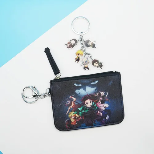 Vista 4 de Demon Anime Tanjiro & Nezuko - Cartera con cordón y llavero, tarjetero para tarjetas de identificación, bolsa con cordón, funda para el cuello