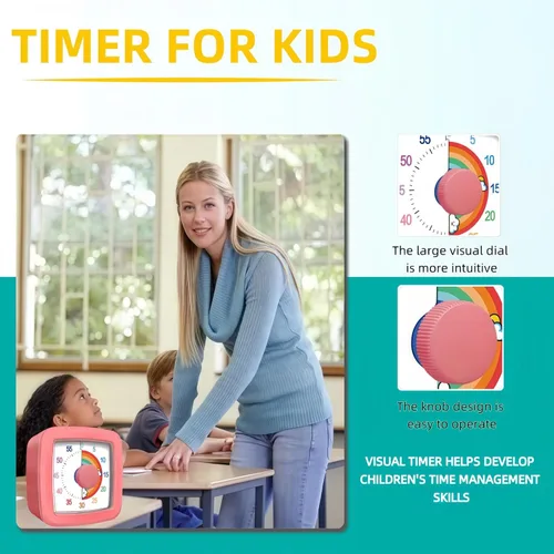 Vista 5 de Temporizador visual para niños y adultos, temporizador de cuenta regresiva de 60 minutos para aula, cocina, oficina, temporizador Pomodoro