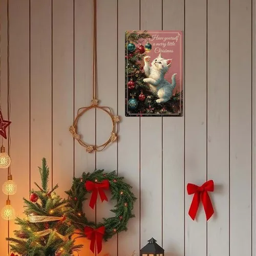 Vista 7 de Adornos de Navidad rosados, decoración del hogar, lindo gato, mamá, regalos para mujeres, letrero de hojalata de 8 x 12 pulgadas