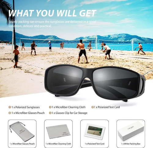 Vista 7 de URUMQI Polarized Sunglasses Fit Over Glasses for Men Women, Wrap-around Driving Sunglasses 100% UV Protection