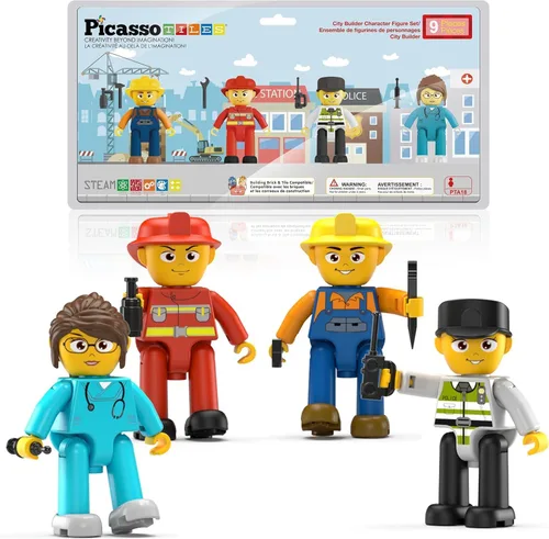 Vista 13 de PicassoTiles Juego de figuras magnéticas de 5 piezas para vehículos y figuras de acción, incluyendo autobús escolar, automóvil, camión y 2