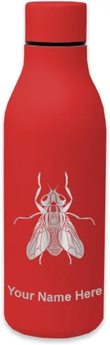 Vista 9 de LaserGram Botella de agua de acero inoxidable de doble pared, mosca doméstica, grabado personalizado incluido