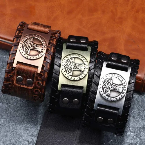 Vista 5 de GelConnie - Pulsera de piel con amuleto vikingo y talismán escandinavo celta pagano