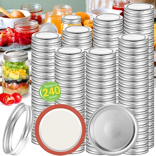 Vista 10 de Aliggbent 160 Pcs Tapas de Enlatado de Boca Regular 70MM Tapas Herméticas de Tipo Separable para Tarros Mason de Boca Regular, Tapas de Enlatado a