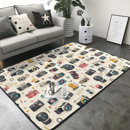 Vista 3 de Retro Camera Print Area Rugs for Living Room Bedroom, Soft Washable 5x7 Area Rugs Indoor Floor Rug, Non Slip Carpet for Bedroom Living Room Decor