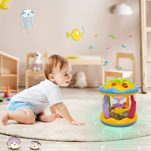 Vista 8 de M SANMERSEN Juguetes para bebés varones de 6-12 meses, juguetes musicales con luces rotatorias del océano para recién nacidos de 0-6 12-18 meses