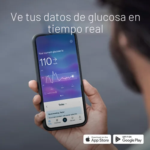 Vista 5 de Lingo Monitor Continuo de Glucosa (CGM) y Aplicación. Fabricado por Abbott. Conozca el impacto de lo que come. 1 biosensor Lingo dura hasta 14