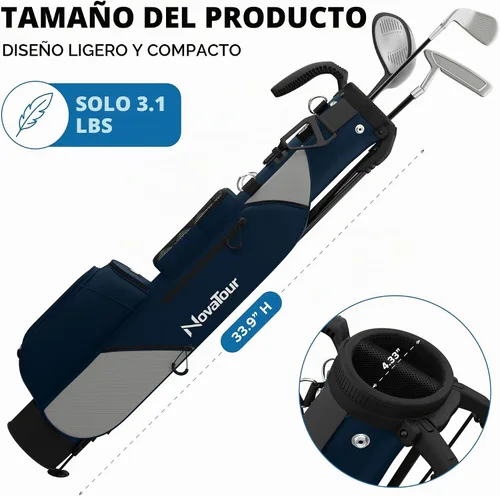 Vista 5 de Bolsa de golf ultraligera Premium Par 3 con doble correa, 6 bolsillos con cremallera para campos ejecutivos y par 3 Azul ártico