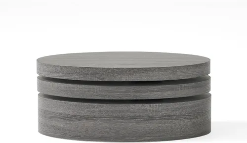 Vista 6 de Mesa de centro redonda ovalada moderna de madera giratoria de 3 niveles, fácil montaje, negro (40.15 x 23.75 x 13 pulgadas)