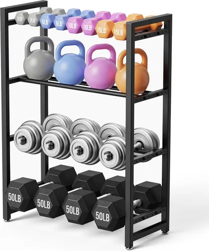 Vista 10 de Estante para mancuernas de 3 niveles, soporte de pesas para gimnasio en casa