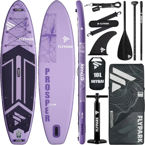 Vista 9 de Flypark 11'x34 Inflatable Paddle Boards, Extra Wide SUP for 420lbs/3Adults, Yoga Stand Up Paddle Board, 110L Backpack, 15 D-Rings, Shoulder Strap