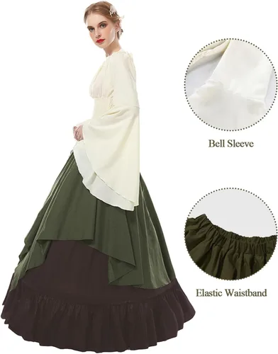 Vista 4 de NSPSTT - Vestido de estilo victoriano para mujer Verde militar y marrón oscuro