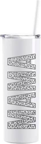 Vista 12 de The Crafty Engineer Vaso MAMA con estampado de leopardo negro mate, grabado con láser, vaso aislado de 20 onzas listo para viajar con popote