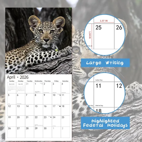 Vista 3 de Calendario de pared 2026, calendario 2026, noviembre de 2025 a diciembre de 2026, calendario de pared de animales bebés, 12 x 24 pulgadas abierto