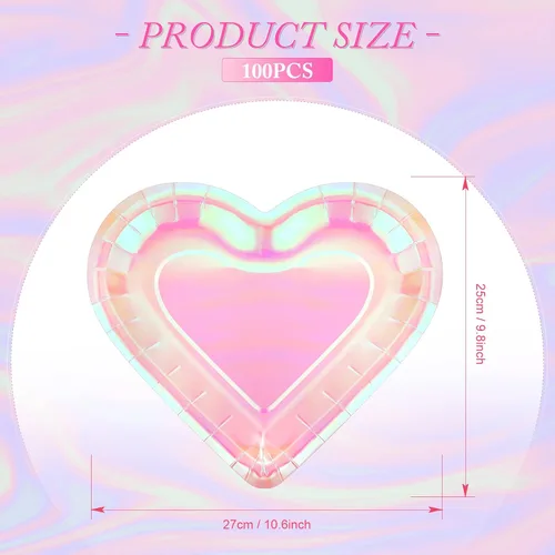 Vista 2 de Remerry 100 platos de corazón de boda, platos de papel desechables en forma de granel, platos de papel gruesos, platos decorativos de postre