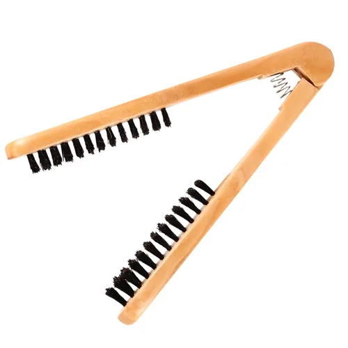 Vista 6 de Cepillo de pelo con abrazadera de jabalí, enderezadora de doble cara, herramientas profesionales para alisar el cabello, con mango de madera