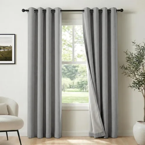 Vista 10 de Cortinas opacas de lino para dormitorio de 45 pulgadas de largo, cortinas beige con ojales para sala de estar, cortinas de oscurecimiento
