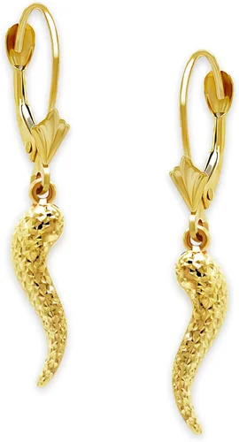 Vista 6 de Pendientes de cuerno italiano de oro de 10 quilates - Pendientes colgantes - Pendiente Cornicello