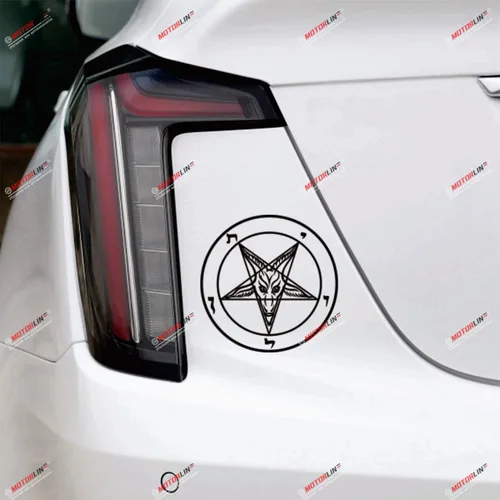 Vista 2 de Pentagram Baphomet Devil Satanic Goat Calcomanía de vinilo – Paquete de 2 calcomanías de vinilo negro de 5 pulgadas – para coche, barco, laptop, sin