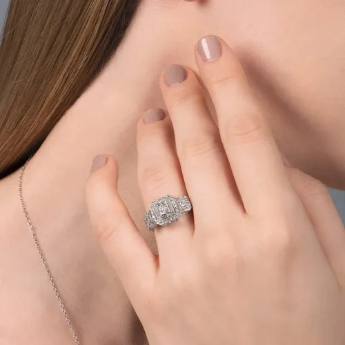 Vista 5 de Anillo de compromiso de diamantes, oro blanco 10 quilates (1 quilate, color I-J, claridad I2-I3)