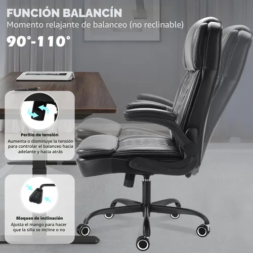 Vista 7 de Silla de oficina ejecutiva grande y alta de 450 LBS con brazo abatible, silla de escritorio de computadora de cuero PU resistente, cómoda silla