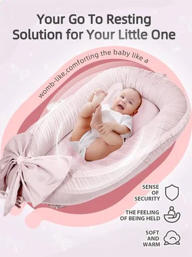 Vista 4 de EAQ Tumbona para bebé, tumbona infantil para recién nacido, funda portátil para nido de bebé, transpirable y suave, artículos esenciales para recién