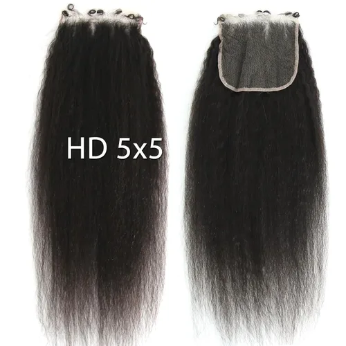 Vista 24 de Afro Kinky Curly 5x5 HD Cierre de encaje prearrancado con borde rizado de bebé 4B 4C, cierre de encaje HD de cabello humano transparente