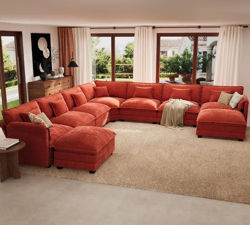 Vista 33 de ELUCHANG Sofá Seccional Modular en Forma de L de 113 pulgadas, cómodo sofá nube de 4 asientos con otomana móvil, sofá de asiento profundo para sala