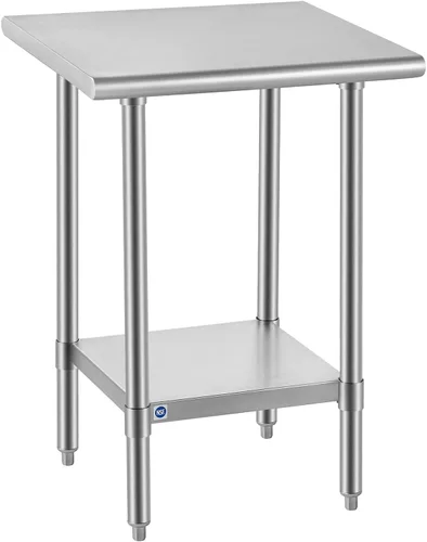 Vista 29 de ROCKPOINT Mesa de acero inoxidable para preparación y trabajo, 14x24 pulgadas; mesa de cocina comercial de metal NSF resistente con estante inferior