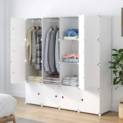 Vista 3 de MAGINELS Armario portátil – 14 x 18 pulgadas de profundidad (16 cubos) cubo de almacenamiento, armario de dormitorio, color blanco