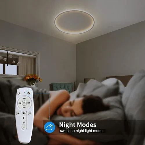 Vista 8 de Lámpara de techo LED de montaje empotrado con control remoto Lámpara de techo redonda de 15.7 ″ Lámpara de techo de bajo perfil regulable de 44W